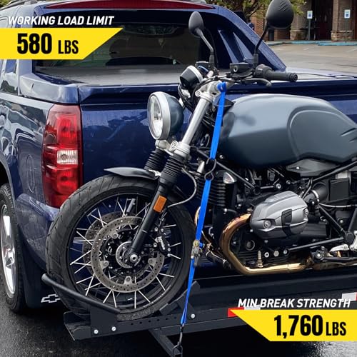Stay There Ratchet Tie Down Straps 1'' x15', Ratchet Straps with S Hook - 1760lb Break Strength for Securing Motorcycle, Kayak, Truck with Rubber Handles, A Sturdy Bonus Bag & 4 Soft Loops Included - color: Blue