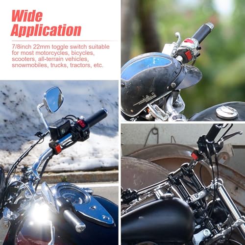 Frienda 3 Pieces Motorcycle Headlight Switch Handlebar Toggle Switch 7/8 Inch 22 mm 12v on Off Push Button for U5 U7 U2 Motorcycles Scooter Electromobile(Red) - color: Red
