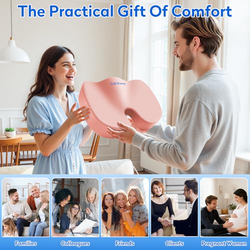 CushZone Seat Cushion, Office Chair Cushions, Car Seat Cushion, Non-Slip Sciatica & Back Coccyx Tailbone Pain Relief Chair Pad, Memory Foam (Pink) - color: Pink, size: Large