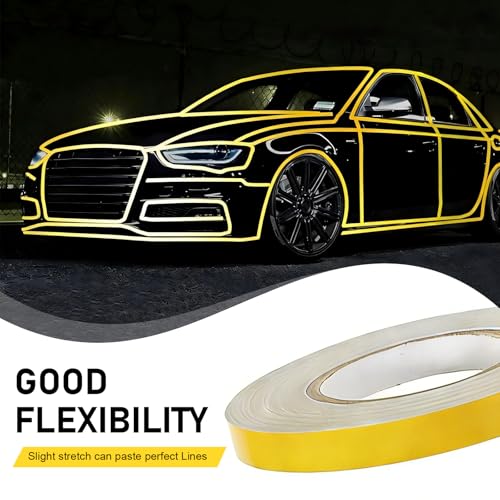 Car Reflective Strip Sticker, 0.39" x 197" Waterproof Car Body Reflective Tape, DIY Night Visibility Warning Rim Strip Decal, Universal for Most Cars, Motorcycles, Bikes (Yellow) - color: Yellow
