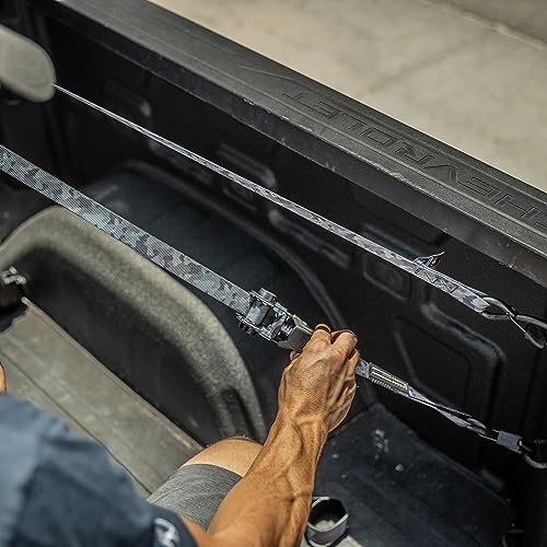 Ratchet Tie Down Straps (4 Pack) - 1,823lb Max Break Strength incl. (4) Heavy Duty 1" x 15' Rachet Tie Downs with Hooks & Handles Best for Moving Securing Cargo by Straight Jacket Crew (Black Camo) - color: Black Camo, size: 1" x 15'