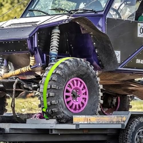 Heavy Duty Wheel Chock Tie Down Straps Set (2PK) - 4,400lb Guaranteed Max Break Strength, (2) 2" x 6' Trailer Tire Straps with (4) Wheel Chocks for ATV, UTV or Tractors - style: 2PK - Green