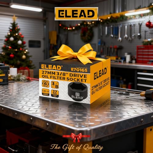 ELEAD 27 mm Oil Filter Socket Wrench, Metric Oil Filter Wrenches, 3/8'' Drive 6-Point Oil-Filter Removal Tool, Low Profile Design for Easy Removal, Chrome Vanadium Steel Oil-Change Tool - style: 27mm