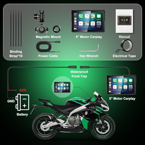 2026 YZW GPS Carplay 5 inch for Motorcycle with Wireless CarPlay & Android Auto, IP69K Waterproof Touch Screen, GPS Navigation, Supports Bluetooth, Siri/Google Voice Control, Custom Boot Logo, Bracket - size: 5 Inch Screen+Mounting Bracket