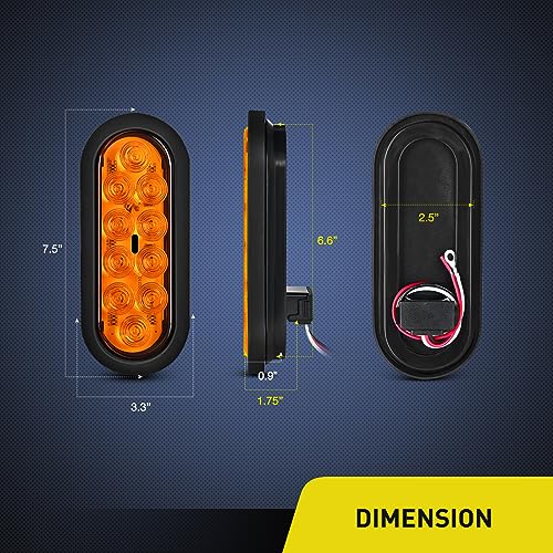 Nilight 6Inch Oval Trailer Tail Light with Flush Mount Grommets Plugs w/Mounting Brackets 2PCS Amber Waterproof Turn Signals Lights for RV Truck - color: 2Pcs Amber Trailer Lights+Brackets