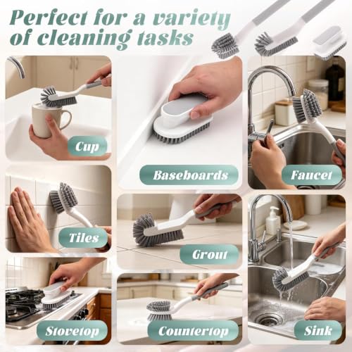 3 Pack Cleaning Brush Set, Multi-Purpose Scrub Brushes | Ergonomic Long Handles, Shoe Brush, Laundry Brush & Hand Scrubber, For Bathroom, Kitchen, Sink, Tub, Tile, Grout,Car