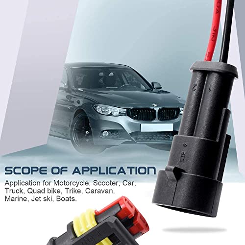 16 AWG 2 Pin Connector, 2 Wire Connector for Car, Truck, Boat, and Various Applications, Male and Female Wire Waterproof Connection (5 Kit) - size: 2 PIN