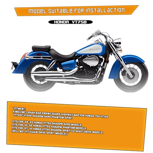 Kinglemc Crash Bar Engine Guard Highway Bar for Honda 750 VT750 VT750C VT400 Shadow Aero Phantom Spirit (Updated-Black) - color: Updated-Black