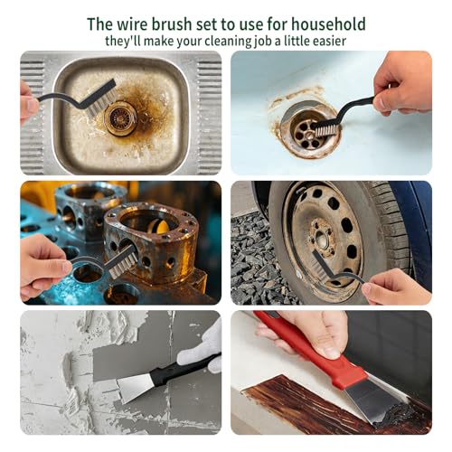Mini Wire Brush, 8 Pcs Stainless Steel Brush Set, Scratch Brush for Cleaning Weld Slag and Rust, and Stickers, Small Wire Brushes for Cleaning Small Areas