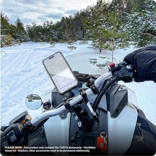 TUSITA Motorcycle Handlebar Mount - Small Base with Double Socket Arm Medium - 1" B Size - size: Medium Arm