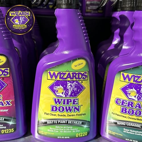 Wizards - Wipe Down Quick Detailer Spray - Matte Finish Cleaning Solution - Effortless On-The-Go Detailing for Flat, Suede, and Denim Surfaces - Professional Auto and Motorcycle Care Essential - 22 Oz - size: 22 oz.