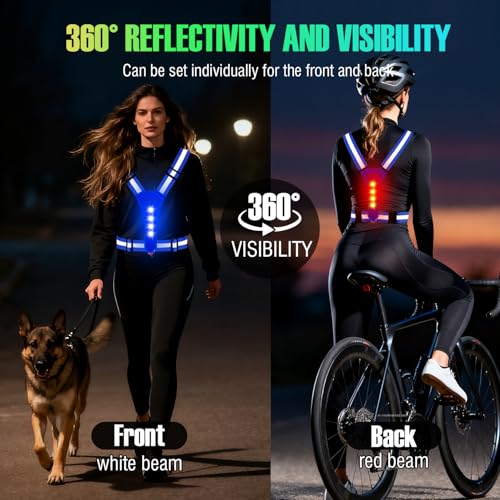 YOSKY 8 LED Running Reflective Gear Rechargeable Adjustable Running Lights Vest Safety Night Reflective Vest - color: Blue