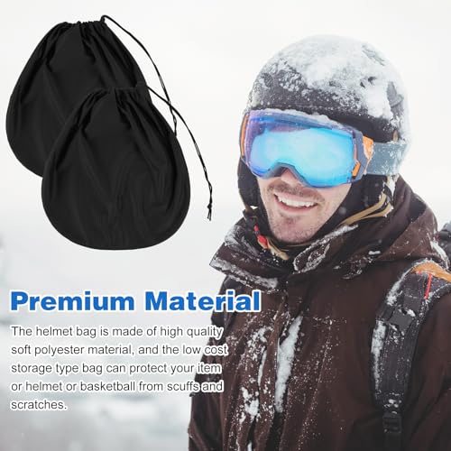 Mabor 2pcs Motorcycle Helmet Bag - Black Polyester Full Face Helmet Storage Cover with Drawstring, Lightweight Carrying Pouch for Welding, Bike, Sports & Travel (17.32 x 17.32 Inches)