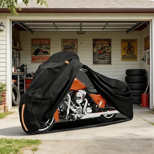 Full Enclosed Motorcycle Cover Waterproof,Heavy Duty 600D Oxford Outdoor Indoor Motorcycle Full Cover with All-Round Enclosed Zipper and Reflective Strips,Fits Most Heavy Duty Scooter Moped Motorcycle - size: 86" W x 32" D x 49" H