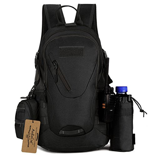ArcEnCiel 15L Motorcycle Backpack Tactical Bag Rucksacks for Outdoor Camping Trekking Hunting with Patch - color: Black