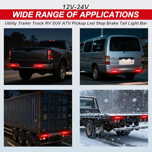 24 LED Red Trailer Brake Tail Light Bar Strip, Stop Parking Marker Tail Lights Waterproof Brake Red Light for Trucks Car Pickups RV ATV Tow Van Offroad Vehicles 9'' Surface Mount LED Bar 2PCS