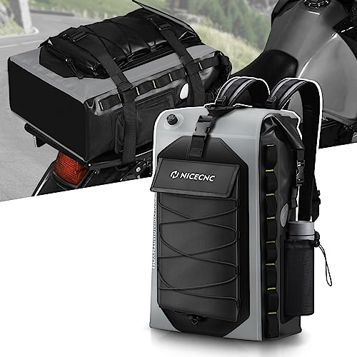NICECNC Waterproof Motorcycle Backpack 40L, 500D PVC Multi-functional Motorcycle Rear Seat Bag Dry Bag Tail Bag Helmet Luggage Bag for Riding Camping Boating - color: Grey