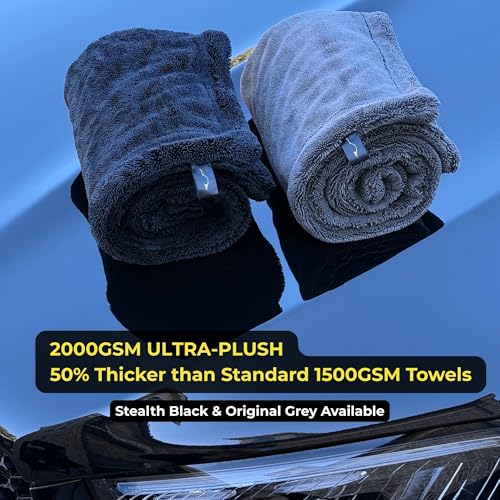 Sleek Max Dry 2000GSM Car Drying Towel 20x31, Black | Ultra-plush twist-loop microfiber, maximum absorption, paint-safe, double-sided, for cars, trucks, SUVs & full-vehicle drying - color: Black