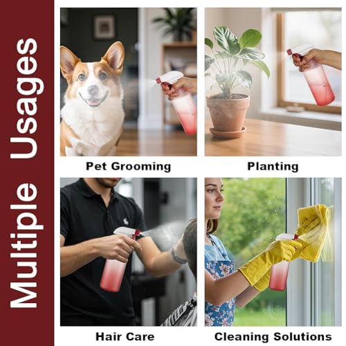 Plastic Spray Bottles 12oz 2 Pack Adjustable Mist/Stream Spraying Heavy Duty Square Water Spray Bottles for Hair, Cleaning Solutions, Plants, Essential Oils (Red) - color: Red