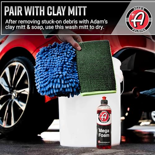 Adam's Chenille Car Wash Mitt - Premium Soft Microfiber Washing Glove for Car Cleaning & Detailing, Safe, Scratch-Free for Auto, Truck, RV, Motorcycle & More (Blue, 2pk) - size: 2pk