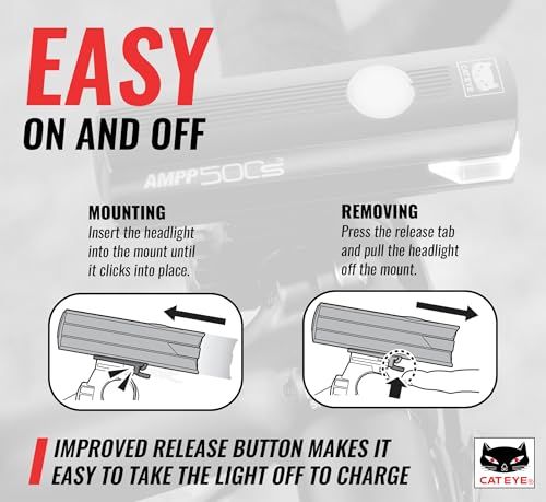 CATEYE AMPP USB Rechargeable Bike Light – High Visibility Super Bright OptiCube™ Headlight for Commuters, Road Cyclists & Mountain Bikers, Day & Night Riding Modes, IPX4 Waterproof, Tough & Durable - style: Ampp500s