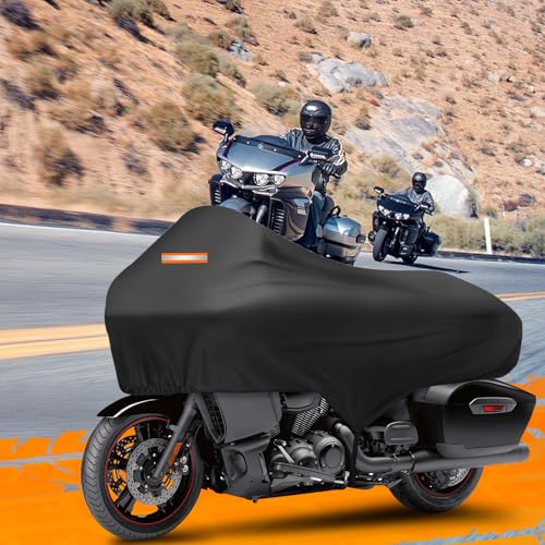 Motorcycle Half Cover with Elastic Hook and Reflective Strip Waterproof Dustproof Sunproof All-Weather Protection Suitable for Touring Models Road King Street Glide Road Glide and More(Black) - color: Black