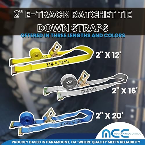 Mega Cargo Control E Track Logistic Tie Downs, 2 Pack 2" x 20' Blue E-Track Ratchet Straps for Trailers, Trucks, ATV, Cars - 1,466 Lbs WLL Heavy Duty - color: Blue, size: 2 Pack