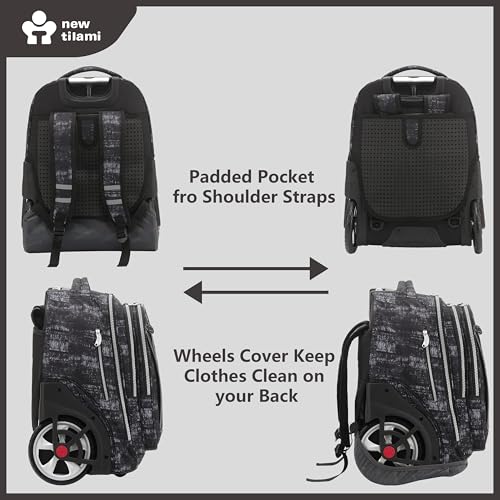 NEW TILAMI 20" Rolling Backpack for Teens Adults, Climbing Stairs Waterproof Backpack with Wheels for School Business Trave Camping with Laptop Compartment, Fit 17 Inch Laptop, Grey Mosaic - color: Grey Mosaic