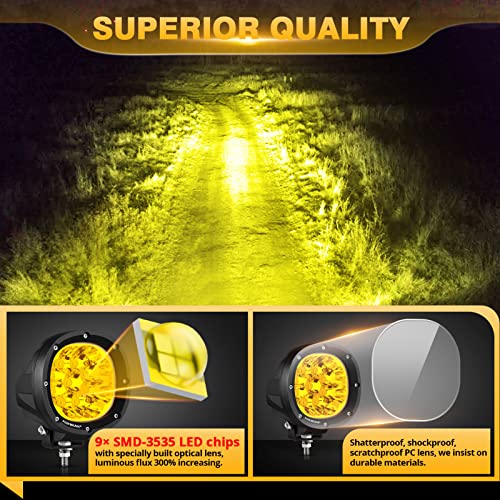 Auxbeam P4 Series LED Amber Fog Lights, 4 Inch 90W Yellow Round Offroad Light Bar, Spot Beam Off Road LED Pods Bumper Ditch Lights, for Trucks Car Motorcycle UTV, Pair - color: P4 Series Amber Offroad Lights