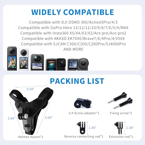 Helmet Mount for GoPro,Motorcycle Chin Strap for Go Pro Hero 13/12/11/10/9/8/7 Black,DJI Osmo Action 6/5pro/4,Dirt Bike Holder Accessories Compatible with Insta360 X5/X4/X3/Acepro2,AKASO,SJCAM