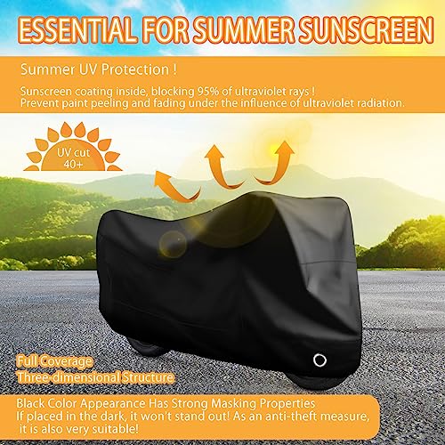 LIHAO Motorcycle Cover, Waterproof Motorbike Cover Outdoor Motorcycle Shelter Rain Dust UV Protector with Lock-Hole & Storage Bag, 300D, All Weather - size: 300D