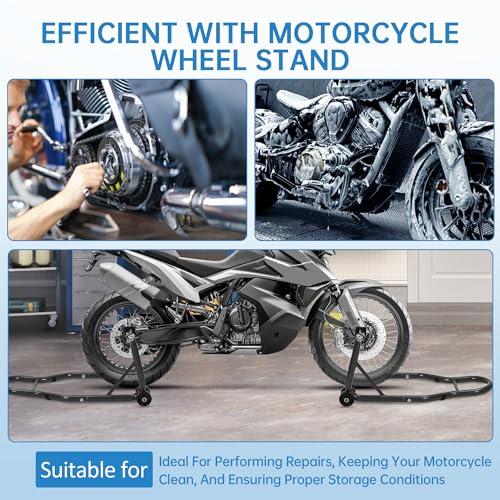 Motorcycle Front & Rear Stand Combo, Universal Wheel Lift Paddock Stand with Prong Adapters+L Adjustable Swingarm Spool, 900 LB Capacity Heavy Duty for Most Bikes,Black - color: Black