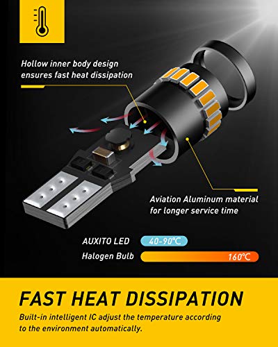 AUXITO 194 LED Bulb Amber Yellow 168 2825 W5W T10 Wedge 24-SMD 3014 Chipsets Replacement Bulbs for Car Dome Map License Plate Courtesy Step Lights (Pack of 2) - color: Amber Yellow, size: 194/168