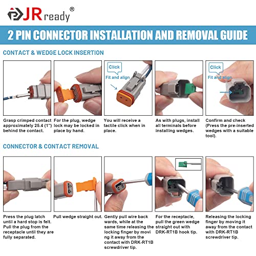 JRready ST6327-202 Deutsch DT Connector 2 Pin 8 Sets, Size 16 Stamped Contacts 14-18AWG, Waterproof Sealed Connectors for LED Lights, Trucks, Off-Road, Marine, Motorcycle Wiring - size: 2-Pin (8 Pairs)