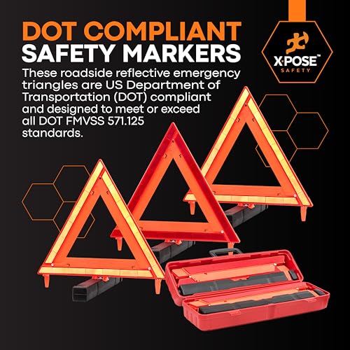 Xpose Safety Reflective Emergency Triangles – 48 Kits (144 Triangles) – DOT Approved Roadside Car Safety Warning Reflectors – Red & Orange Automotive Vehicle Hazard Visibility Markers - size: 48 Packs