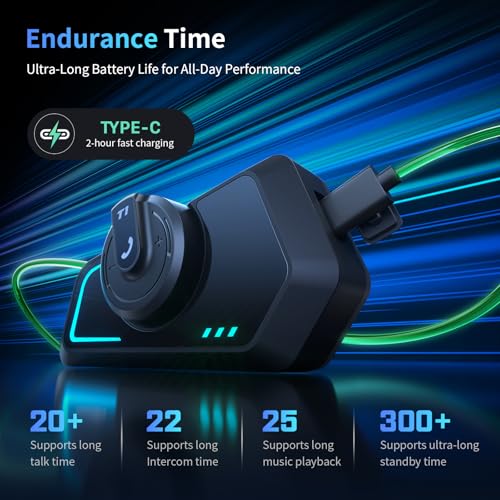Fodsports T1 Motorcycle Bluetooth Intercom V5.4 with Music Share, One-Click Switching for 3 Functional Modes, 2-Way Helmet Communication Systems, FM/5 Stickers/Noise Cancellation/Stereo Music, 2 Pack - size: T1 2 Pack