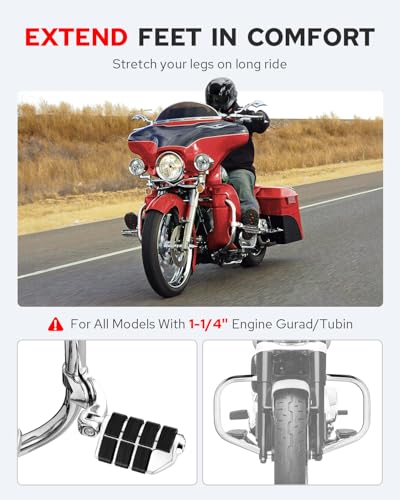 Benlari Motorcycle Adjustable Highway Footpegs Style 3 Chrome Short Angled Fit for Harley Touring Street Glide Softail Dyna Sportster fits 1"(25mm) 1-1/4"(32mm) Engine Guard - size: SHORT