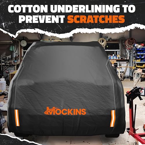 Mockins 200"x75"x57" SUV Car Cover Waterproof All Weather Heavy Duty Tarp | Dual-Layer 250G PVC & Soft Cotton Lining Full Exterior Covers | Windproof Large Car Cover for Snow & Rain with Buckle Strap - size: SUV - Large - 200" x 75" x 57"