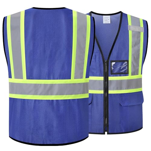 Reflective Safety Vest for Men Women Hi Vis Vest with Pockets High Visibility Vest Mesh Construction Vests Meets ANSI/ISEA Standards (Blue-33, Small) - color: Blue-33, size: Small