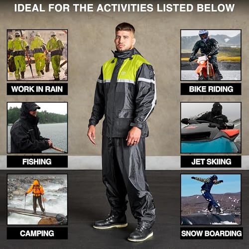 Waterproof Motorcycle Rain Suit, 2-Piece Reflective Gear, Lightweight Riding Jacket & Pants, Protective Raincoat with Hoodie - color: Green, size: XL-2XL