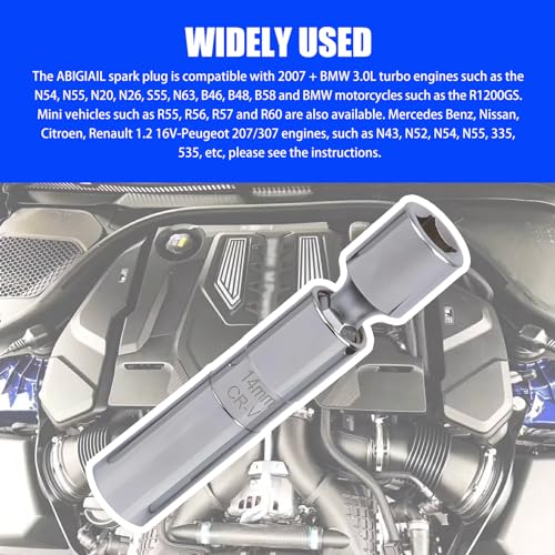QODOLSI 1 PC Car Spark Plug Socket Ultra-Thin 14mm Wrench, 3/8" Drive 12-Point Spark Plug Socket Disassembly Tools, 360° Rotating Durable Steel Universal Joint, for Most Cars Motorcycles (Silver)