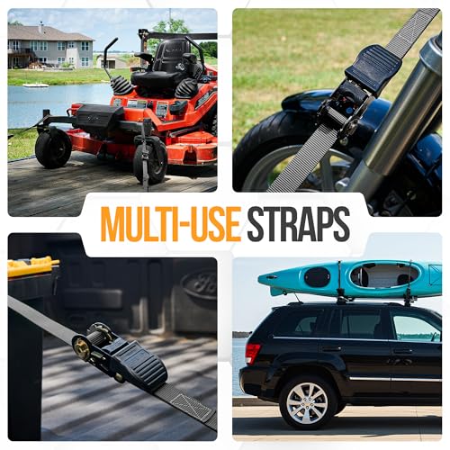 FORTEM Ratchet Straps, Tie Down Strap Set 1650lb Break Strength, 4 Pack 15ft x 1in, 4 Soft Loops, Moving Straps Tie Downs, Cargo Cam Buckles for Trucks, Carry Bag, for Men - color: Black