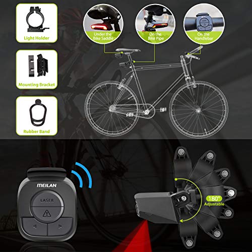 MEILAN X5 Smart Bike Tail Light with Turn Signals and Automatic Brake Light Wireless Remote Control Bike Rear Light Back USB Rechargeable Safety Warning Cycling Light Fits on Any Road Bicycle - color: 1 Pack