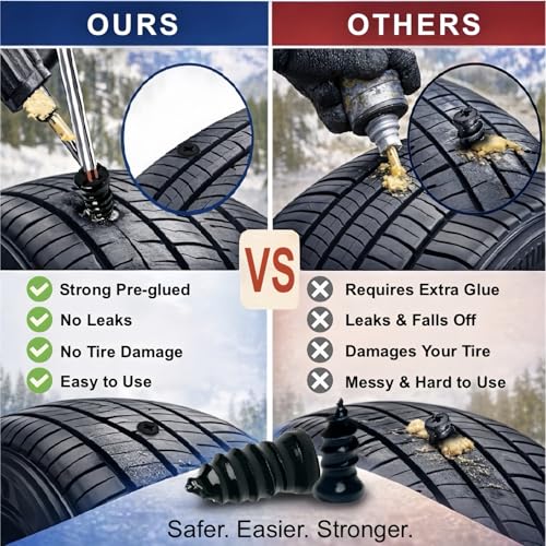 61 PCS Tire Repair Screws, Professional Tire Plugs Screw Type with a Screwdriver, Tire Repair Screws, Self-Service Screw in Tire Repair Plugs, Tire Plug Kit for Car, Motocycle, Truck, Tractor