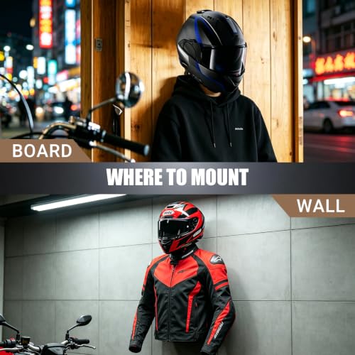 Wall Mount Helmet Holder, Motorcycle Cap Gear Rack, Pine Wood & Iron with Hook, Multi-Purpose Display Hanger for Jackets, Hats