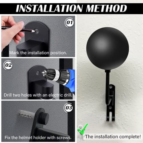 Kikerike Motorcycle Helmet Rack Wall Mount 180 Degree Rotation Metal Bike Helmet Holder Mount Bicycle Helmet Display Hanger Stand with 2 Hooks for Motorcycle Bike Baseball Rugby Helmet - Black, 4 Pcs - color: Black(4PCS)