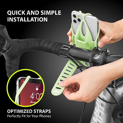 Bone Bike Tie 4, Bike Cell Phone Mount for Handlebar, Scratch-Free Silicone Holder with Anti-Slip Design, Universal Cycling Phone Holder Compatible with Most Smartphones (Luminous - Handlebar) - color: Bike Tie 4 - Luminous