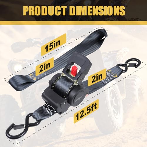 Ayaport Retractable Ratchet Straps 2in X 12.5ft(4PK)-3300lb Break Strength, Heavy Duty Ratchet Straps Self Retractable Tie Downs with Soft Loops for Motorcycle, Dirt Bike, Cargo, Truck Accessories - size: 2"x12.5'-4pc
