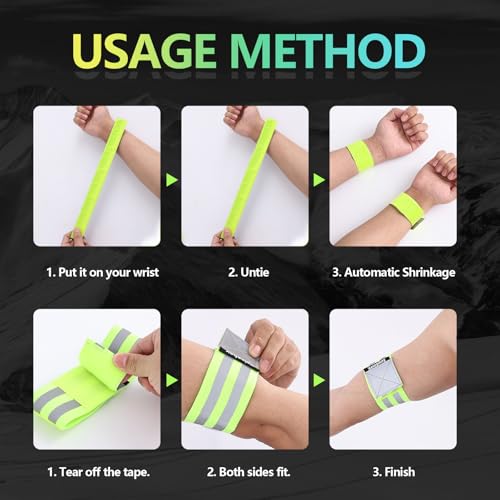 Reflective Band for Night Running Walking, 6 PCS Premium Reflective Bands for Arm/Wrist/Ankle/Leg, High Visibility Reflective Running Gear Adjustable for Men and Women