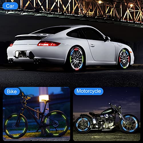 OIIKI 80PCS Reflective Car Wheel Rim Stickers, Wheel Adhesive Strips Stickers, Fluorescent Reflective Exterior Accessories Decorative Decals Tape for Car, Motocycle, Bicycle-Green, White, Blue, Red